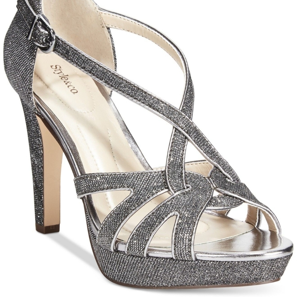 SIZE 8.5: Women's Sparkly pewter/dark silver dress heels